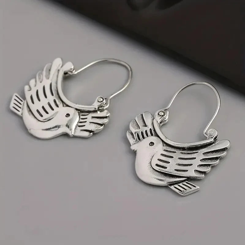 Boho Bird-Inspired Dangle Earrings – Silver-Colored