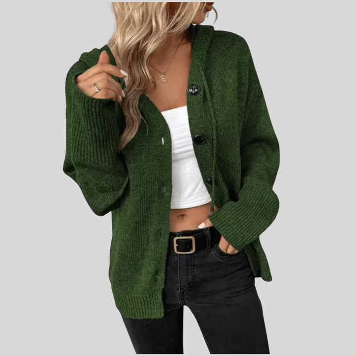 Women’s Knit Cardigan – Warm Button-Down with Puffer Detail