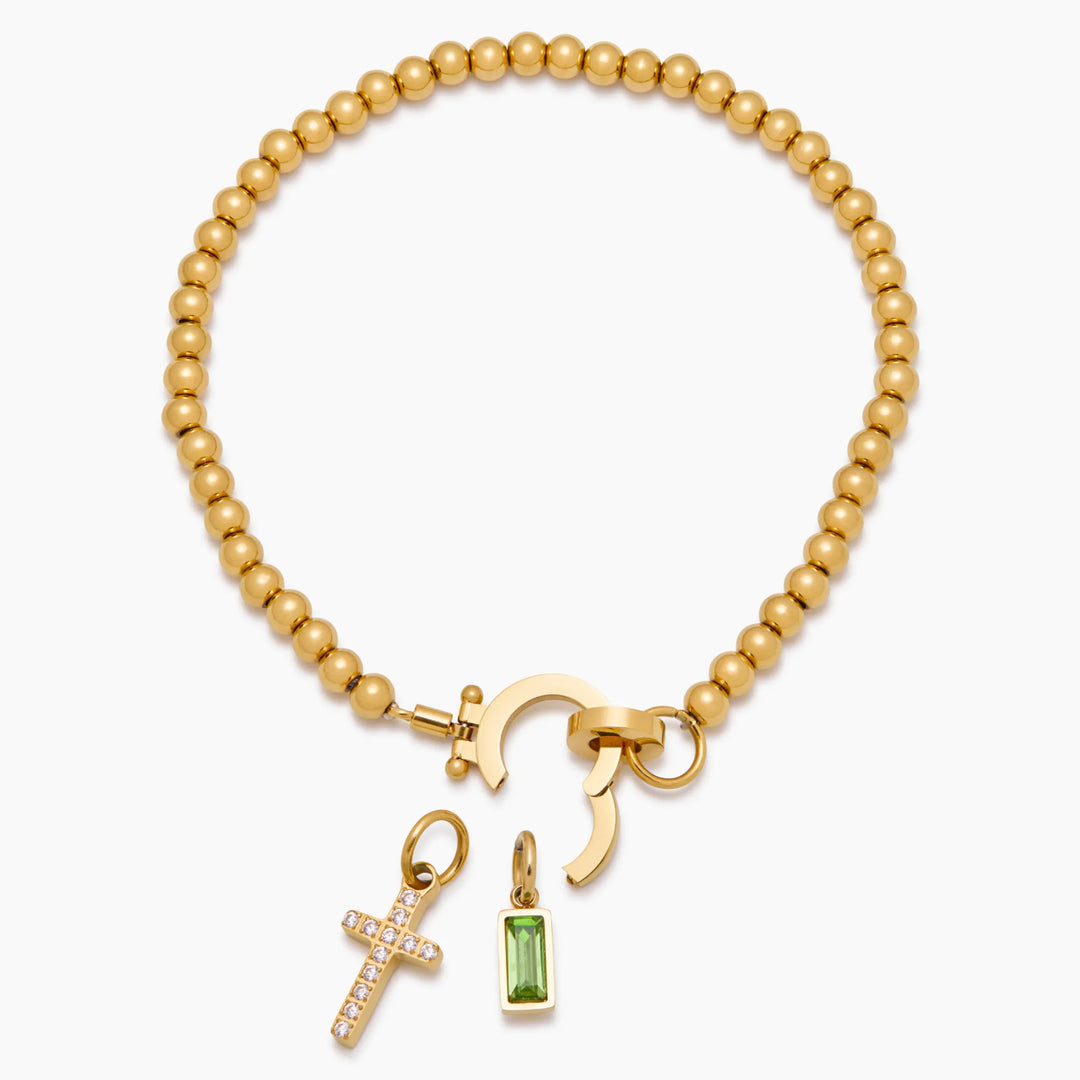 Nova Bead Birthstone Bracelet with Cross Pendant