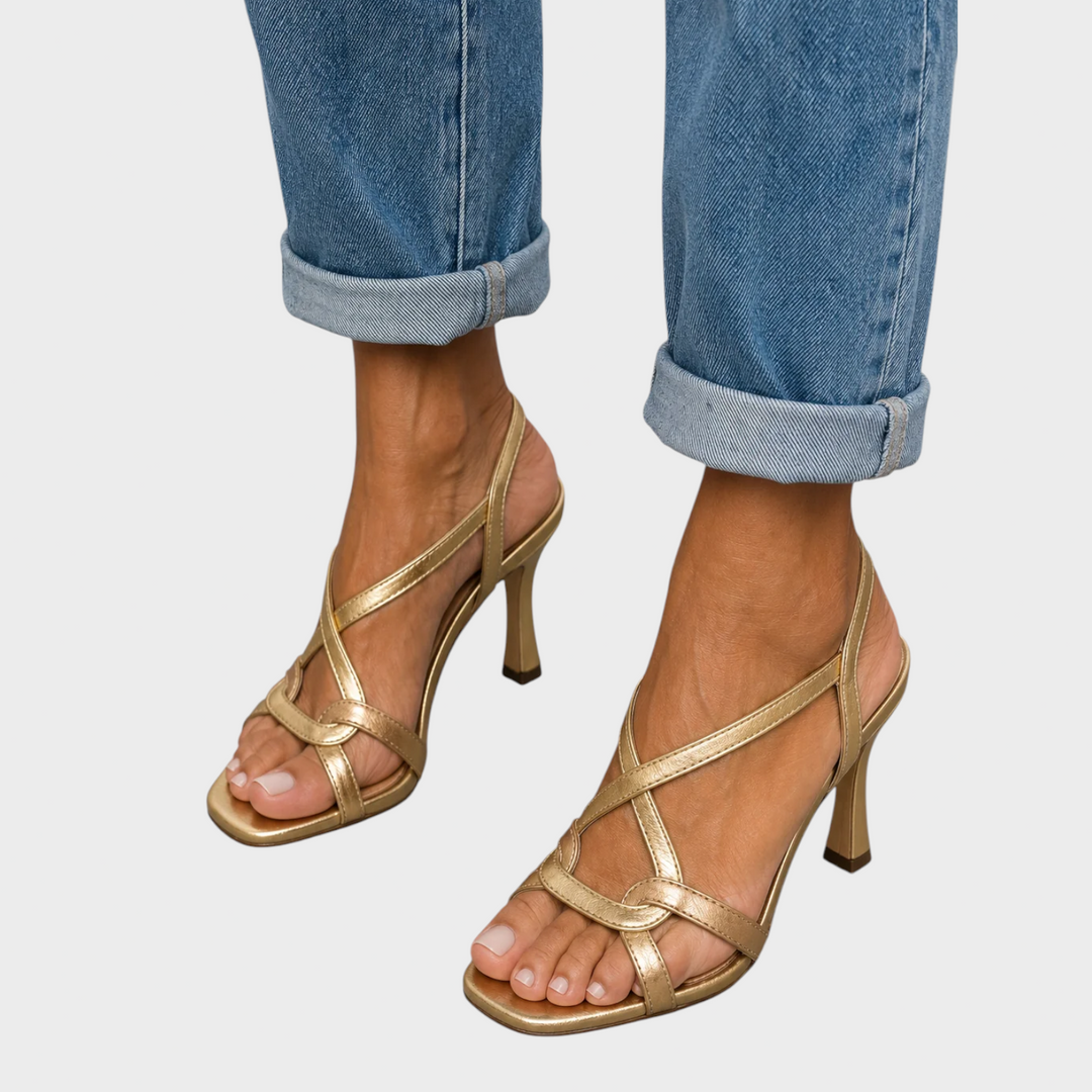 Elegant Gold Heeled Sandals with Straps