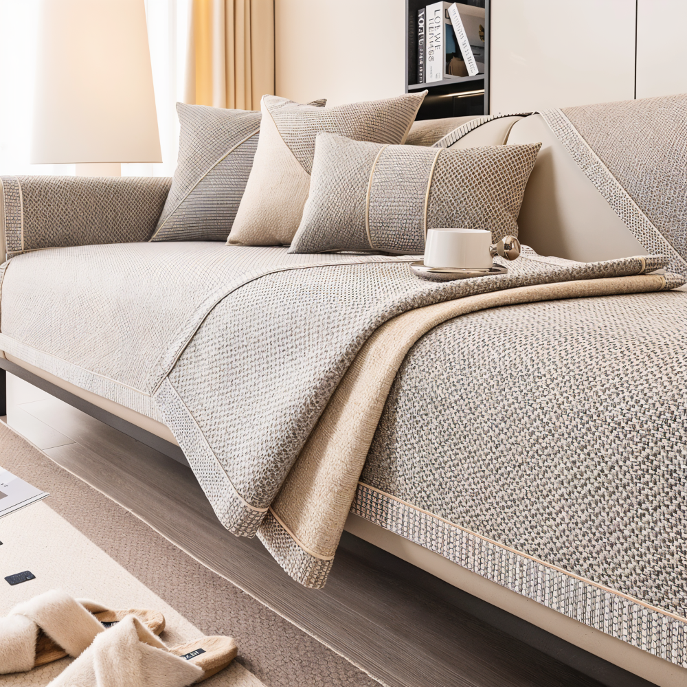 Solid Flat Sofa Cover - Durable, Non-Slip Cotton and Linen Polyester