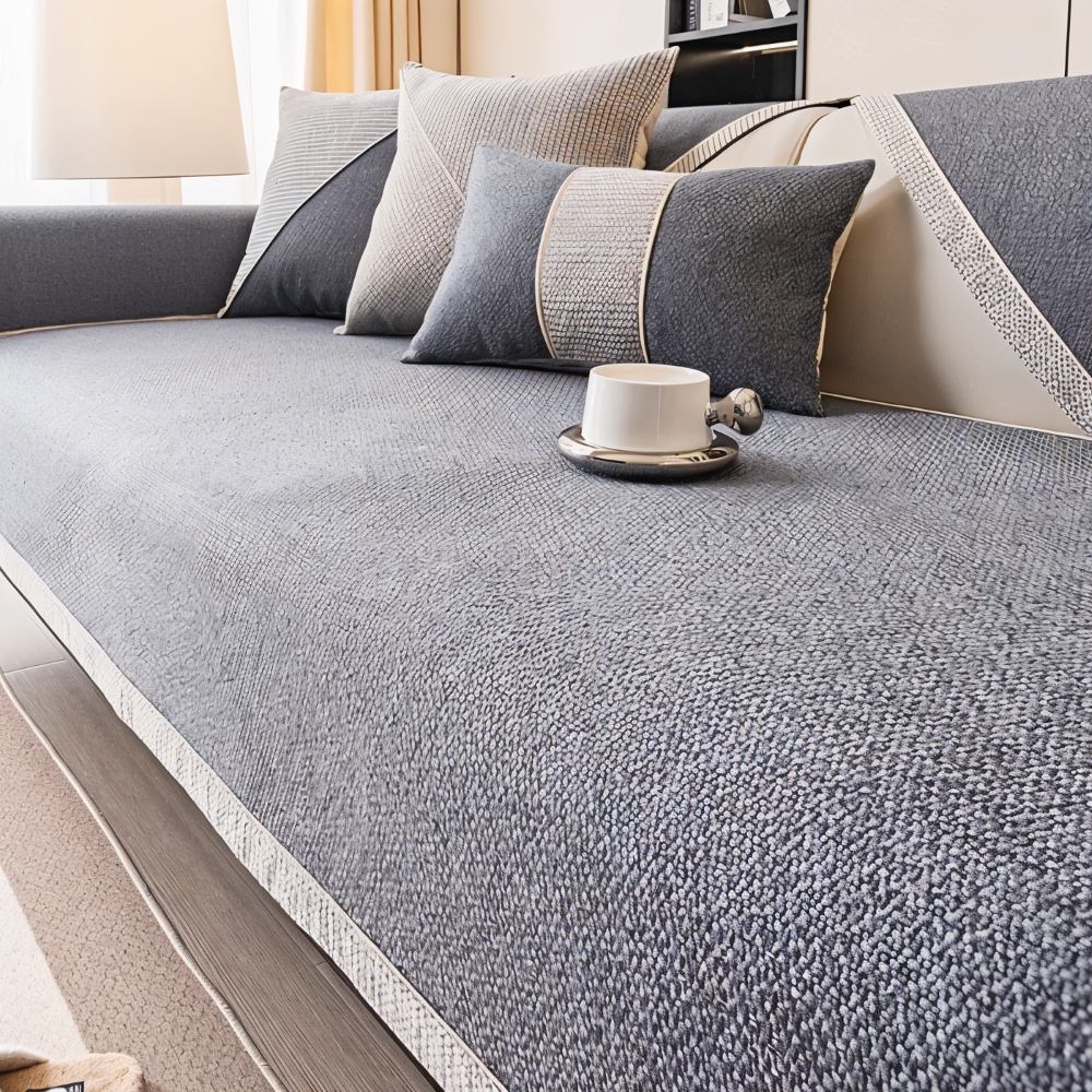 Solid Flat Sofa Cover - Durable, Non-Slip Cotton and Linen Polyester
