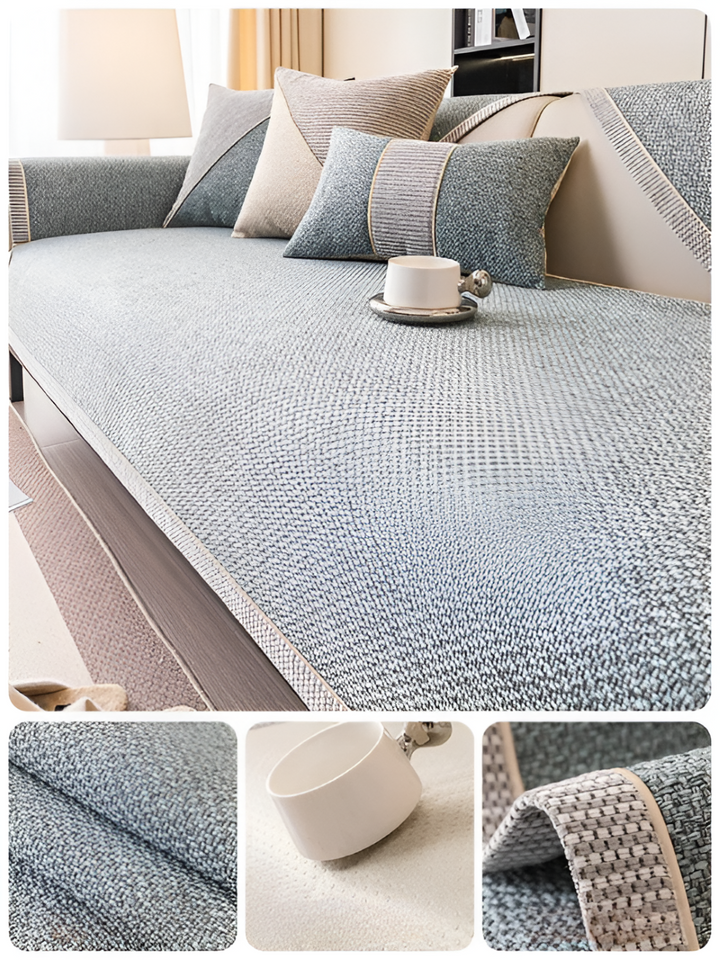Solid Flat Sofa Cover - Durable, Non-Slip Cotton and Linen Polyester