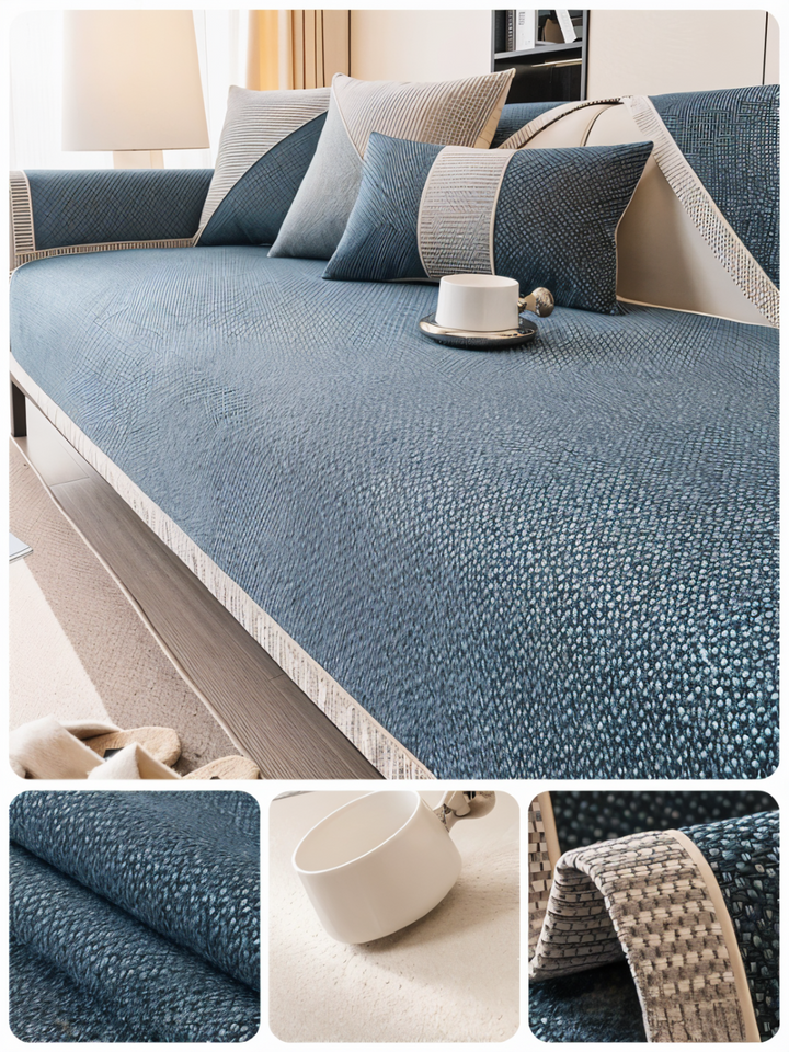 Solid Flat Sofa Cover - Durable, Non-Slip Cotton and Linen Polyester