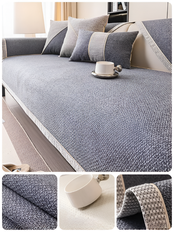 Solid Flat Sofa Cover - Durable, Non-Slip Cotton and Linen Polyester