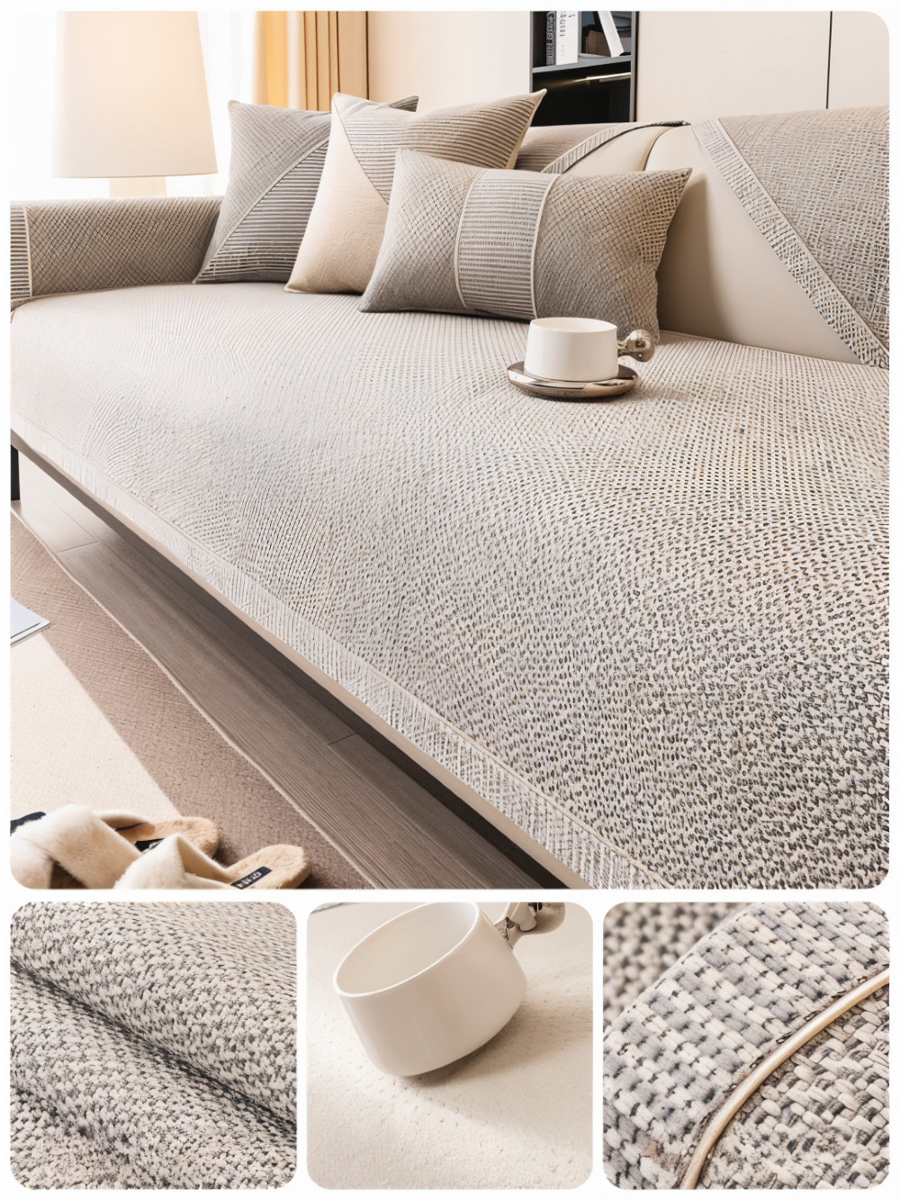 Solid Flat Sofa Cover - Durable, Non-Slip Cotton and Linen Polyester