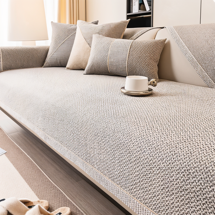Solid Flat Sofa Cover - Durable, Non-Slip Cotton and Linen Polyester