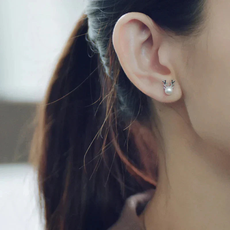 Deer Pearl Stud Earrings