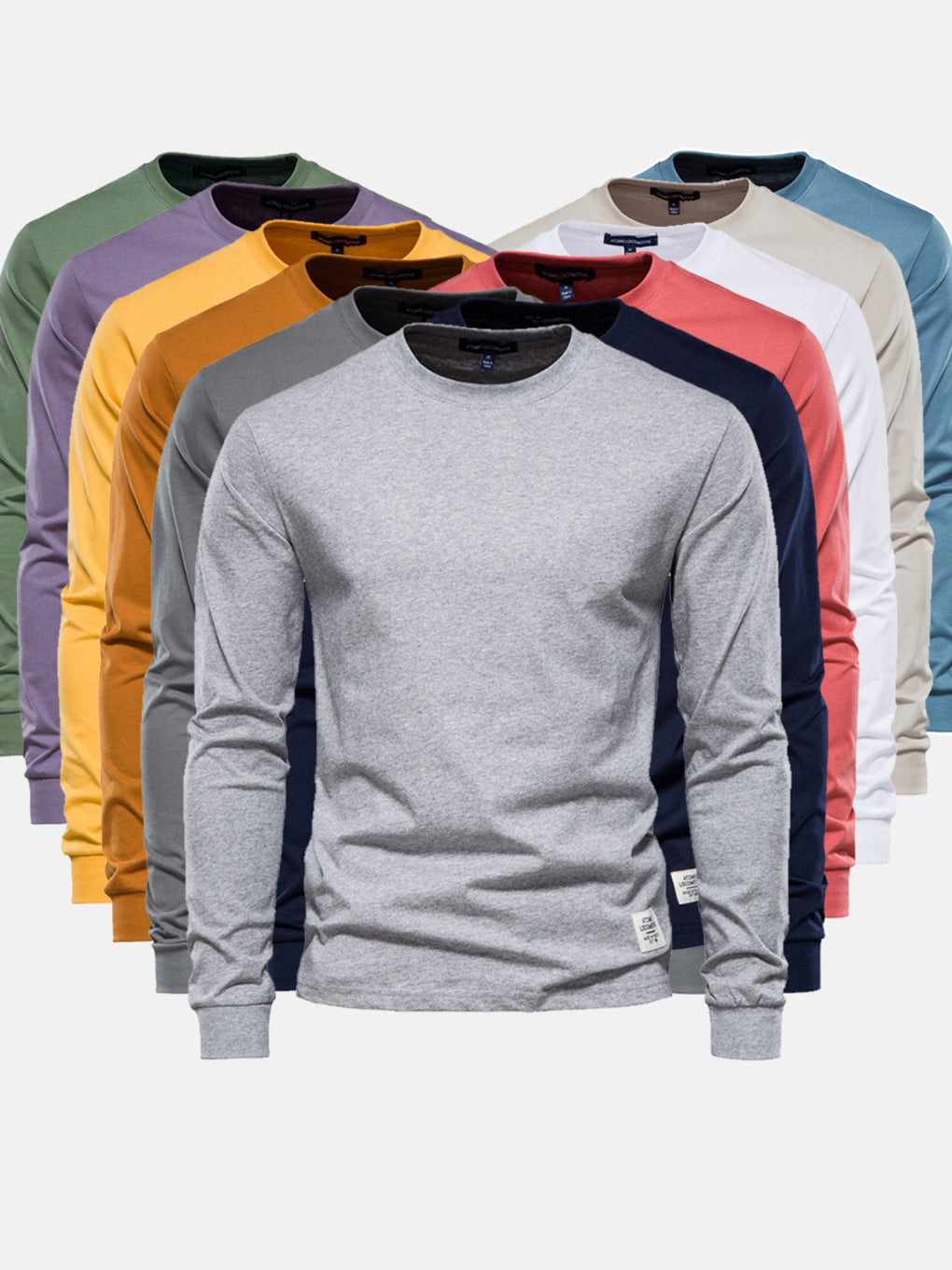 Men's Cotton Long-Sleeved Shirt with Round Neck