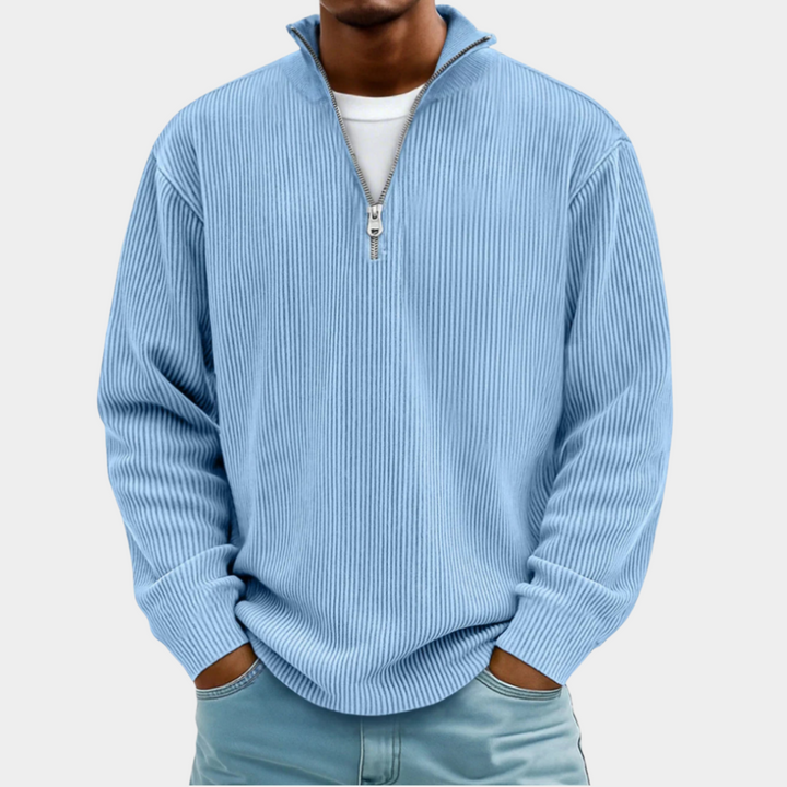Men's Sweater | Ribbed Long-Sleeved Sweater with Half Zip