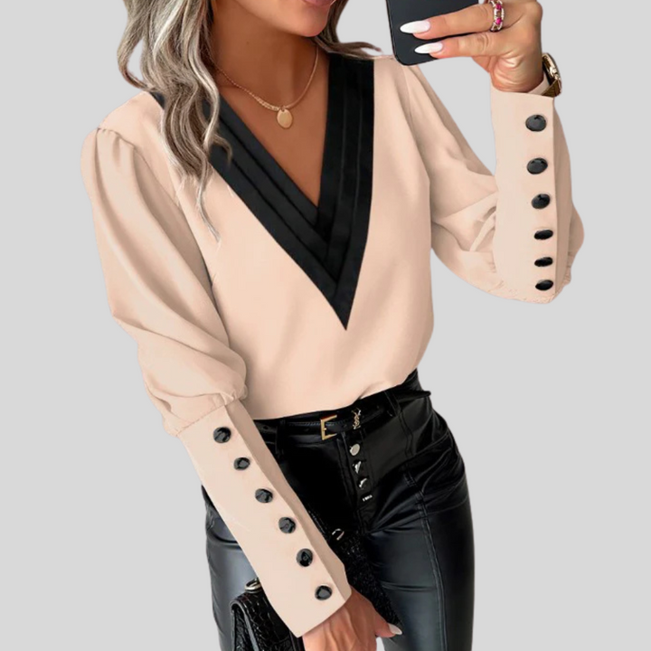 Women’s Button-Front Blouse with Gigot Sleeves – Statement Sleeve with Casual Elegance