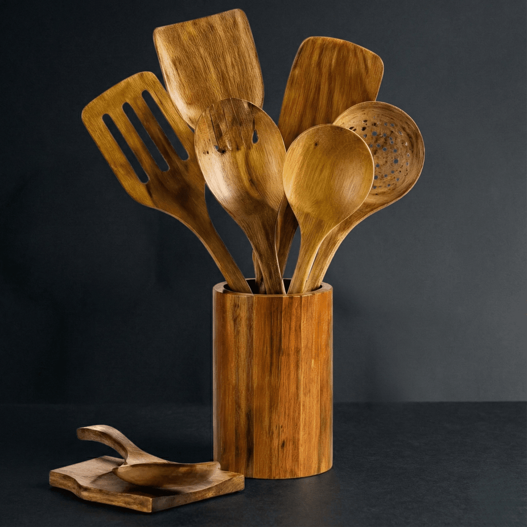 Traditional Japanese Wooden Kitchen Utensil Set (7 Pieces)