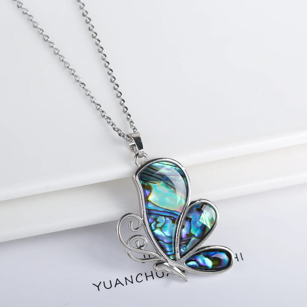 Natural Shell Butterfly Pendant Necklace
