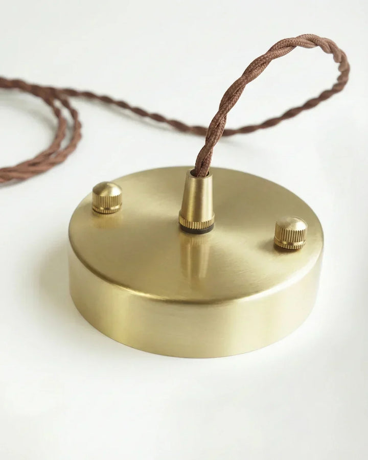 Vintage hand-painted ceramic pendant light with fabric cable