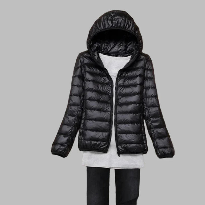 Ultra-Light, Packable Down Coat with Hood for Women