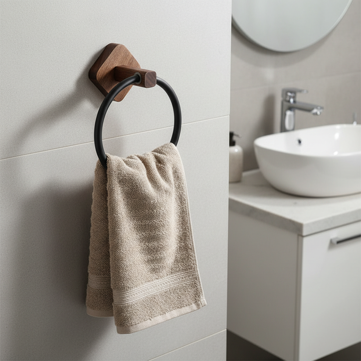 Wall-mounted towel ring wood aluminium - WoodenHalo