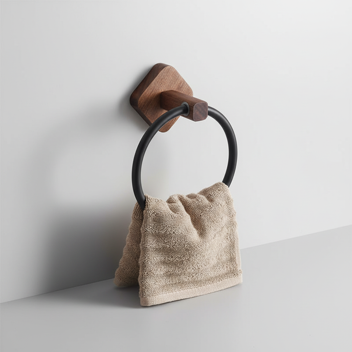 Wall-mounted towel ring wood aluminium - WoodenHalo