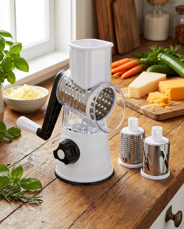3-in-1 Rotary Vegetable Slicer with Suction Base and Interchangeable Drums