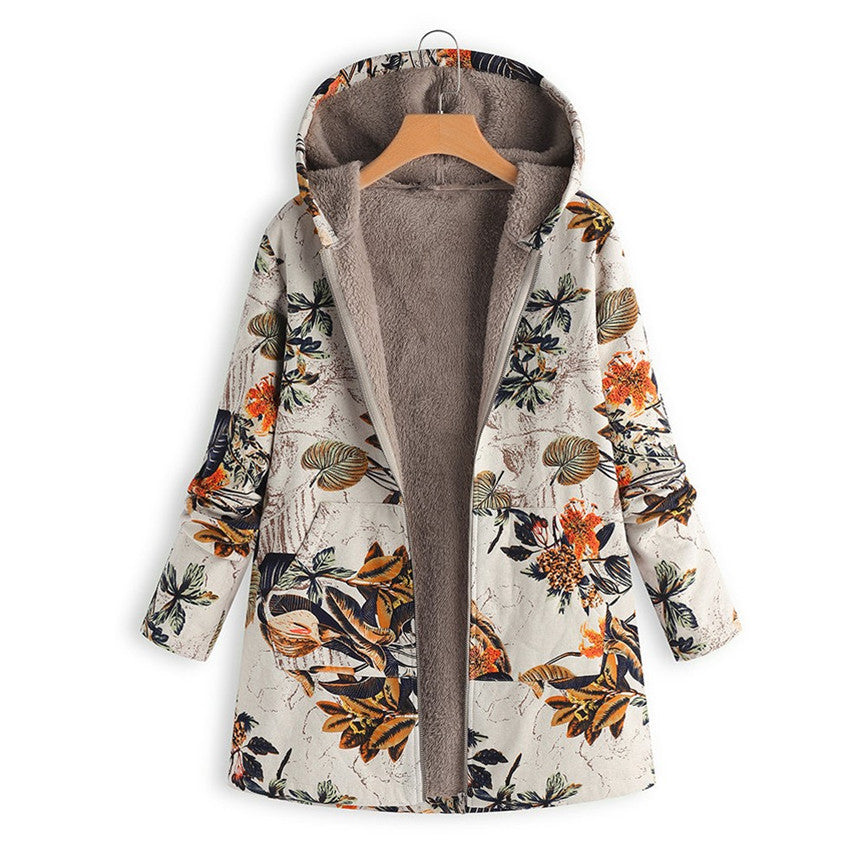 Vintage-Inspired Printed Jacket with Front Pockets