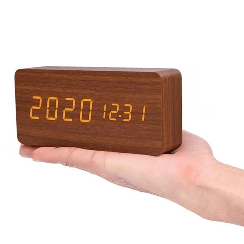 Elegant LED wooden clock with voice control