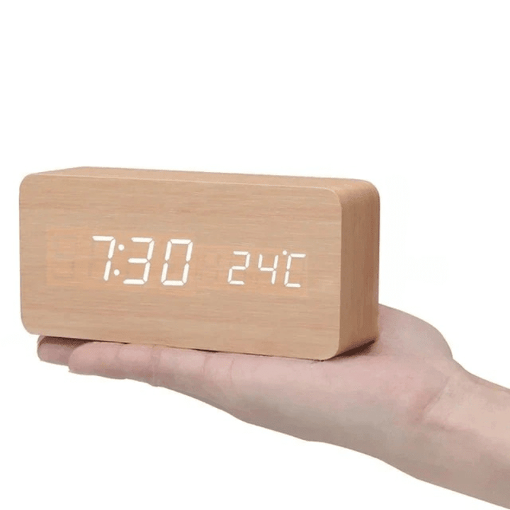 Elegant LED wooden clock with voice control