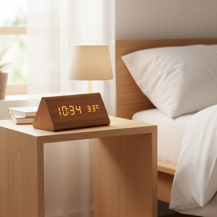 Elegant LED wooden clock with voice control