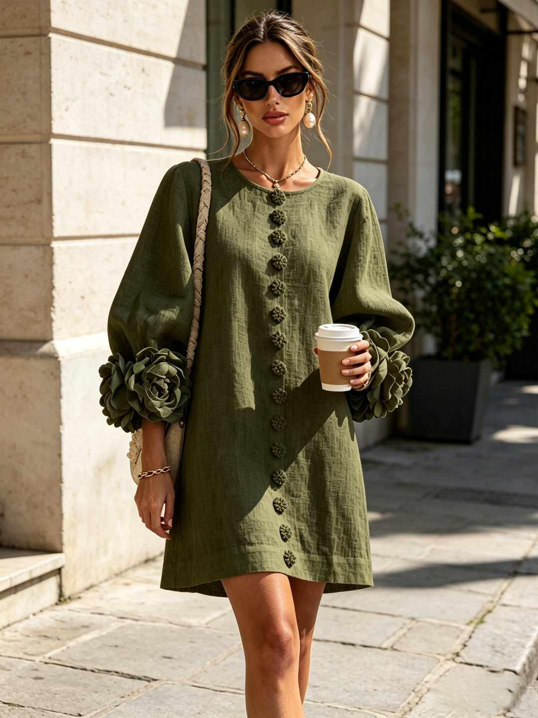 Boryana Colorful Mini Dress with Eye-Catching Ruffled Cuffs