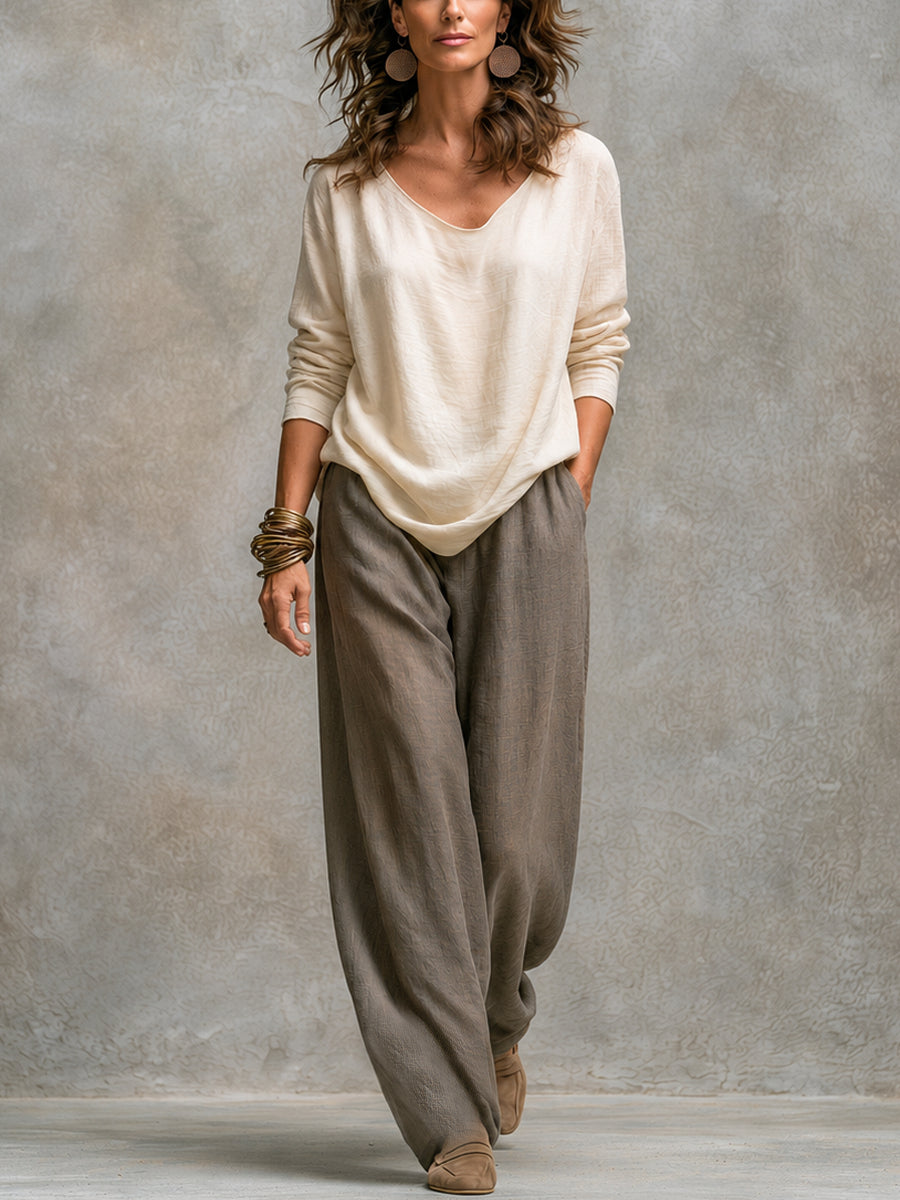3-Piece Flowing Women's Set with Open Cardigan and Wide-Leg Pants