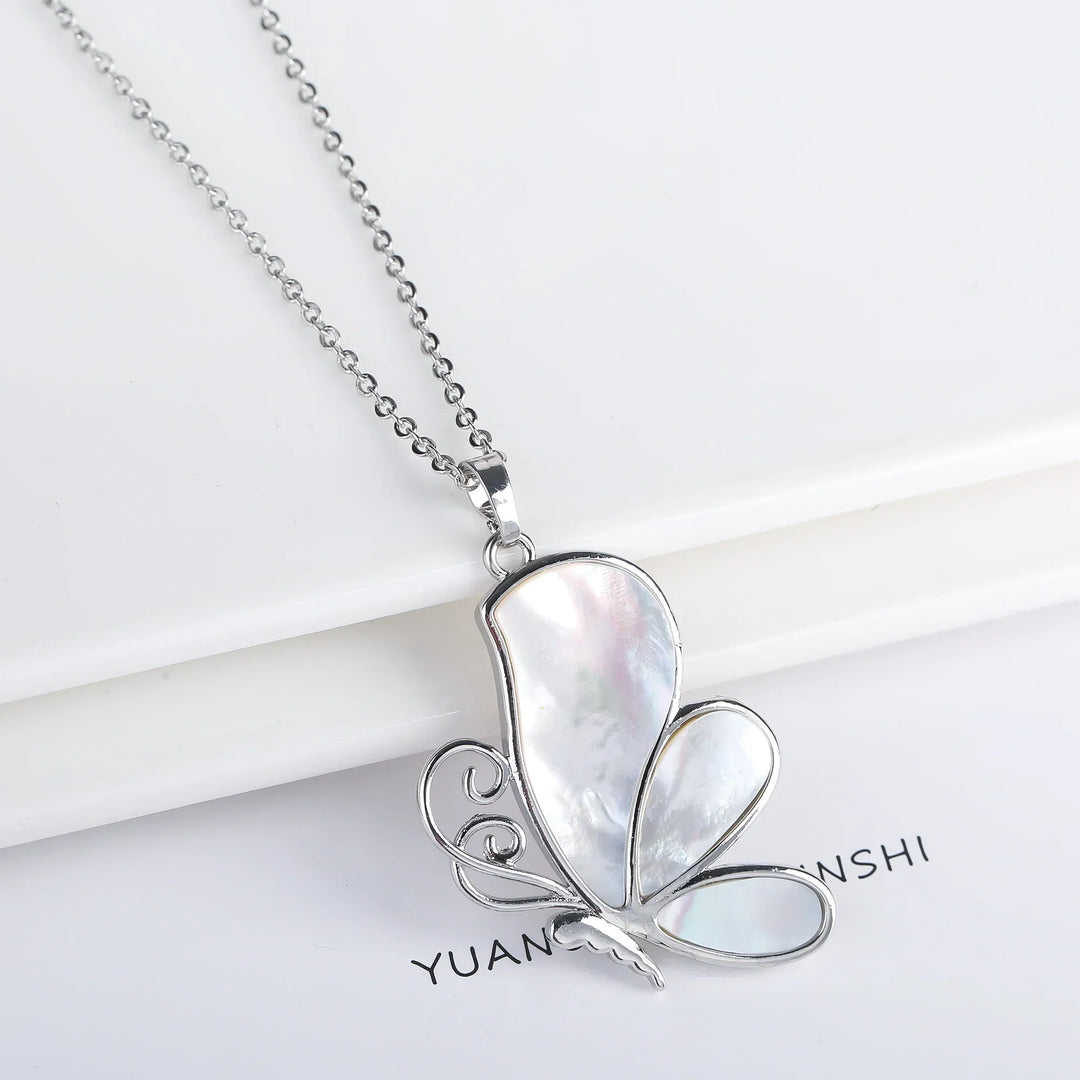 Natural Shell Butterfly Pendant Necklace