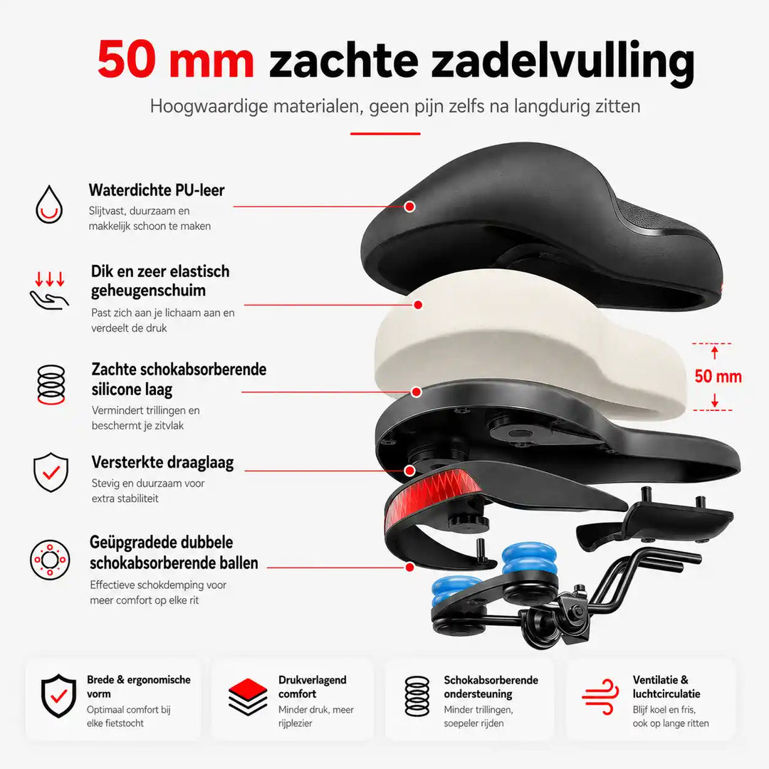 Ergonomic comfort bicycle seat with cut-out – with 2-inch thick foam and waterproof PU leather