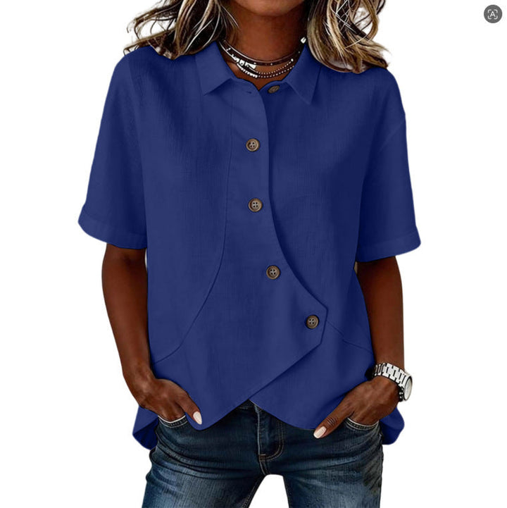 Summer Asymmetrical Shirt Solid-color Loose-fitting Lepal Tops Women's Clothing