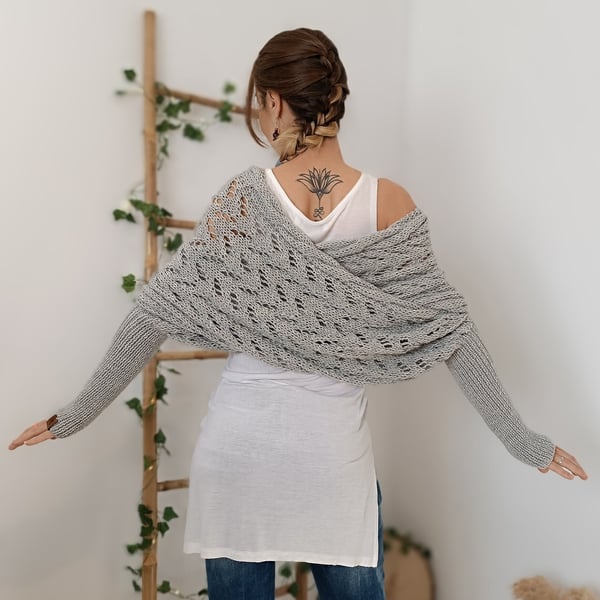Wrap scarf with double sleeves - cozy knitted scarf with integrated sleeves