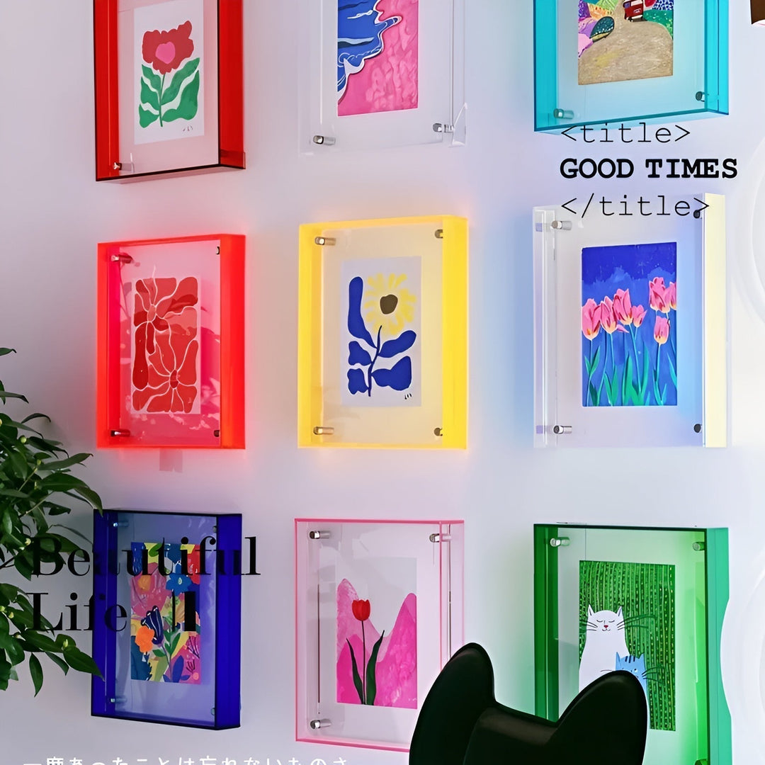 Neon Acrylic Picture Frame – Retro 1980s Style, Modern Decorative Photo Frame