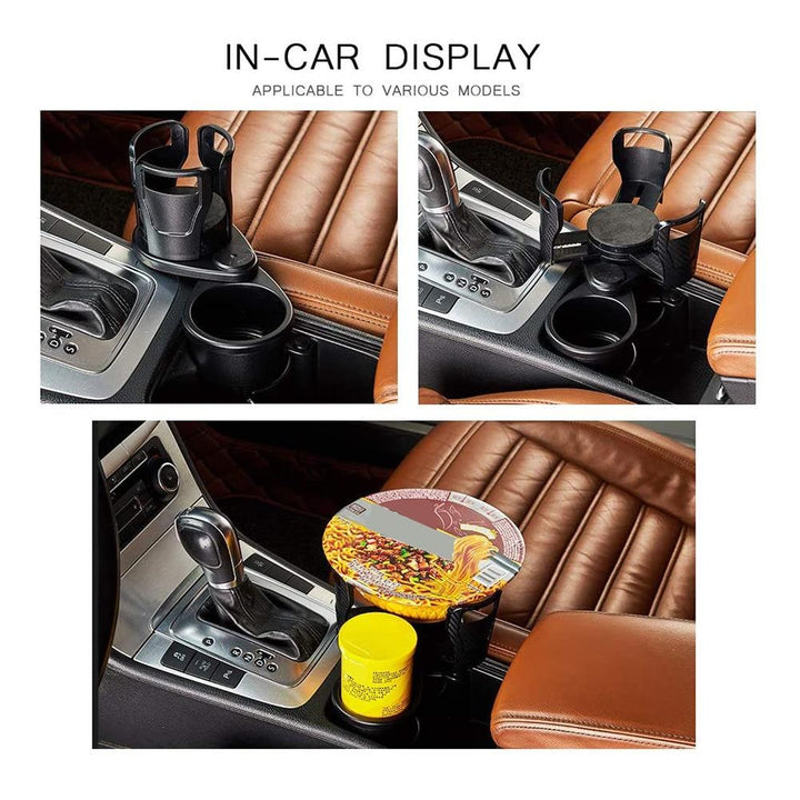 Adjustable Car Cup Holder Expander with Auto Base and Rotating Platform