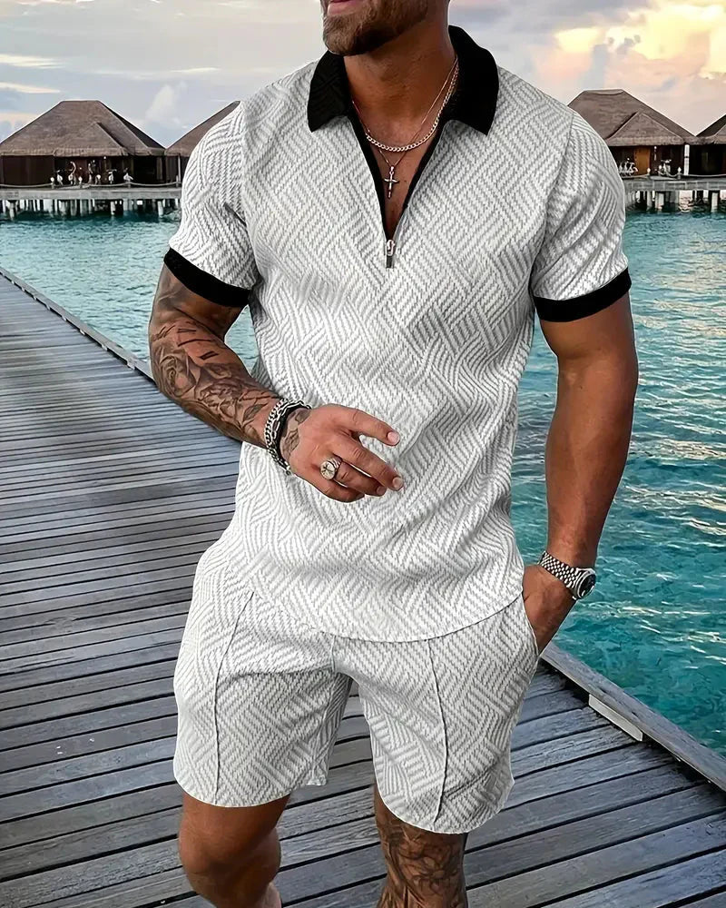 Casual Zipper Collar Summer Tracksuit Outfit