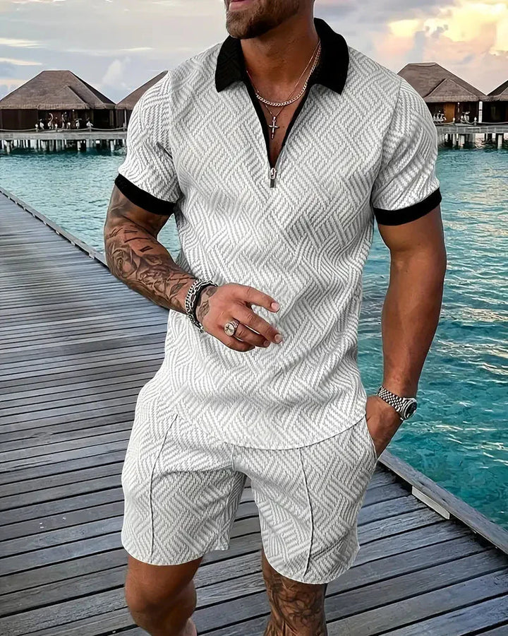 Casual Zipper Collar Summer Tracksuit Outfit