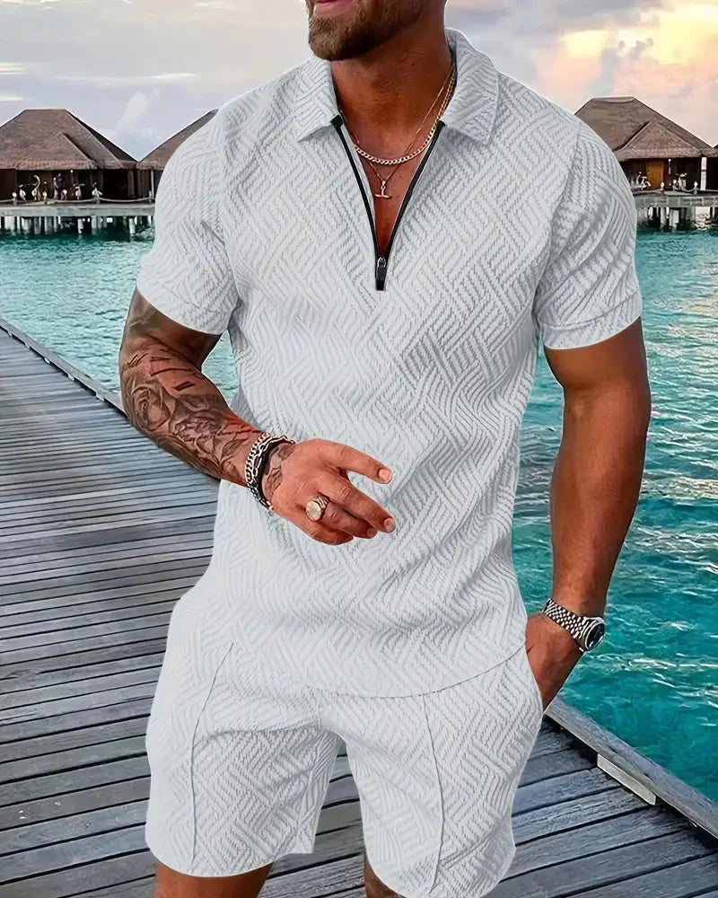 Casual Zipper Collar Summer Tracksuit Outfit