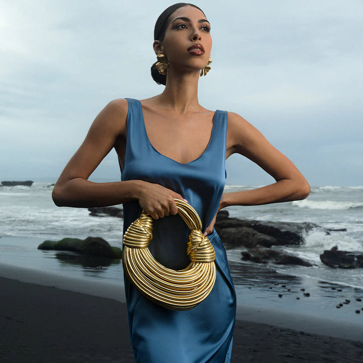 Woven Women's Handbag with Knot Detail