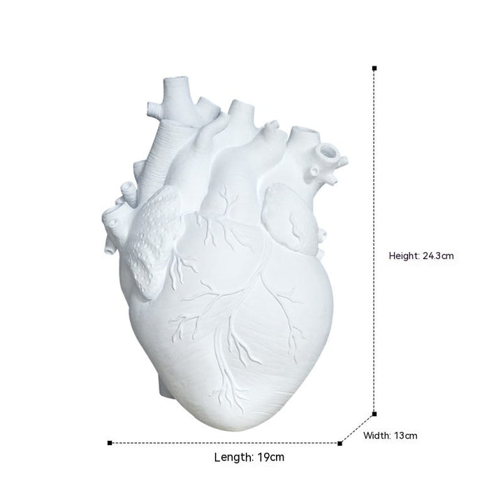 Anatomical Heart Flower Vase with Textured Resin Sculpture and Decorative Bud Design