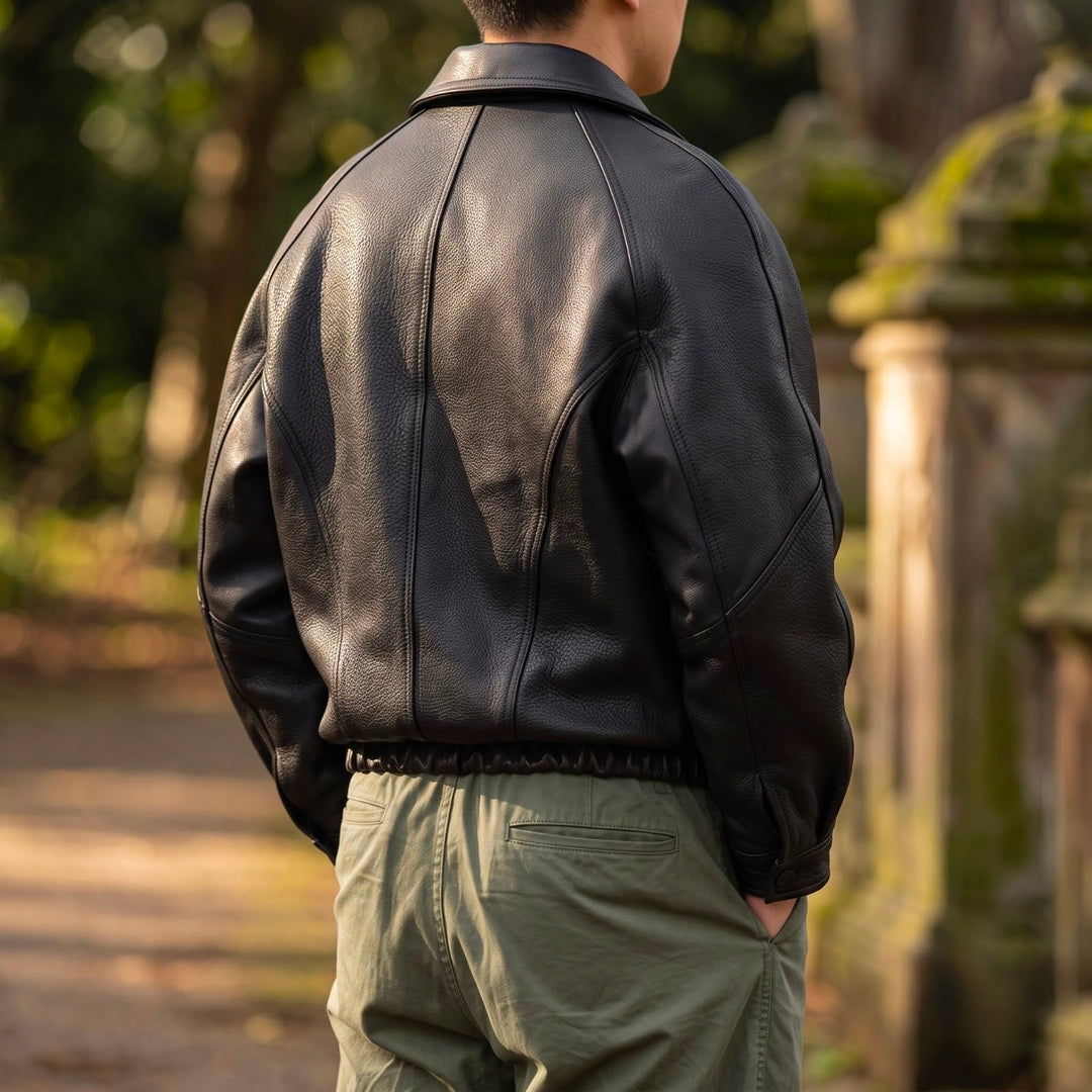 Men's Leather Jacket with Zip – Structured, Collar-Focused Mid-Layer for Spring/Fall