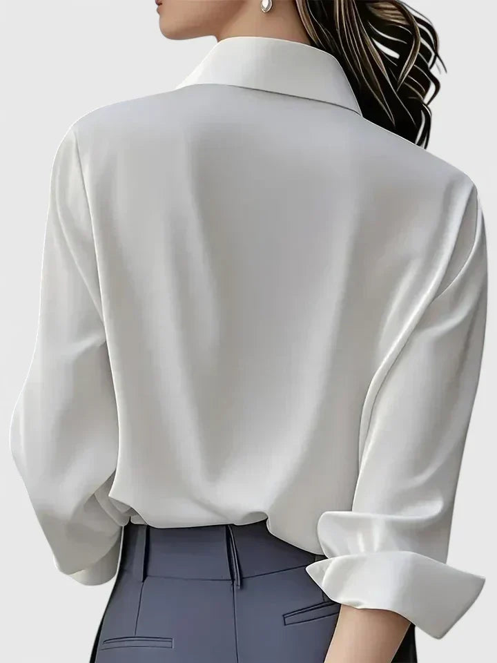 Women's long-sleeved satin blouse – elegant office blouse
