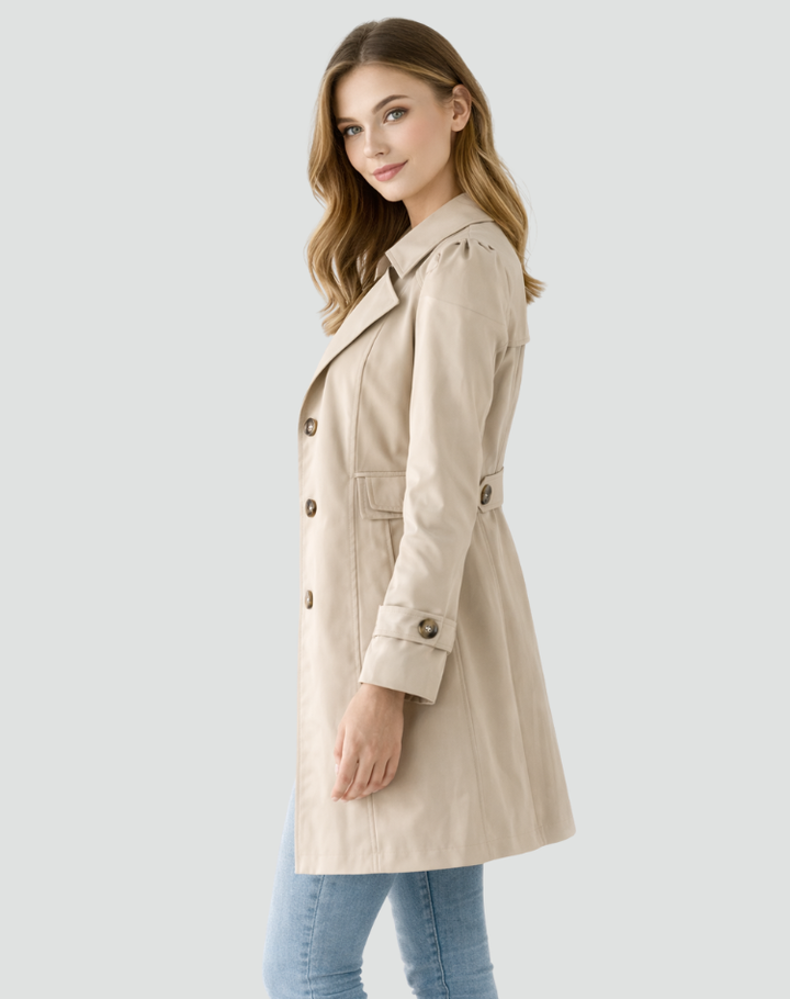 Women's Fitted Trench Coat with Classic Lapels, Mid-Length