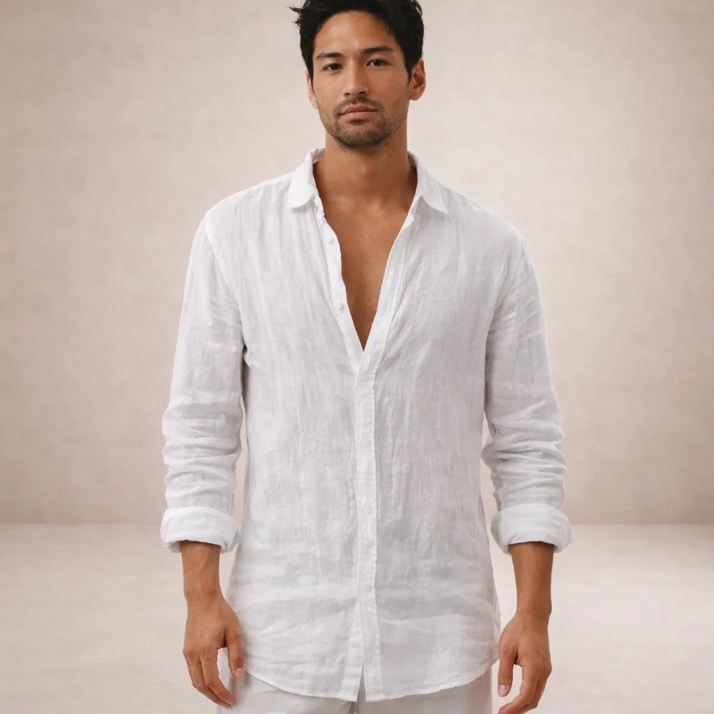 Men's Linen Casual Shirt with Button Placket in Regular Fit