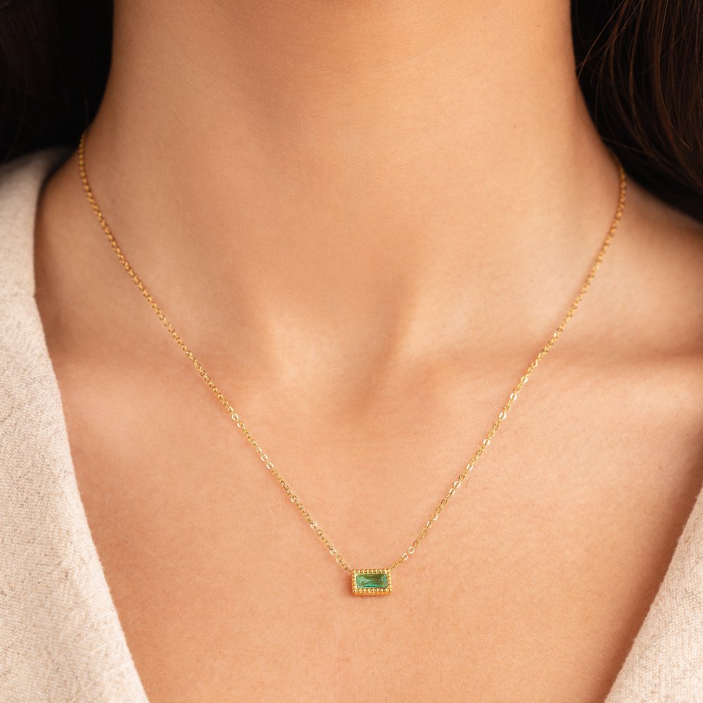 Baguette Birthstone Necklace.
