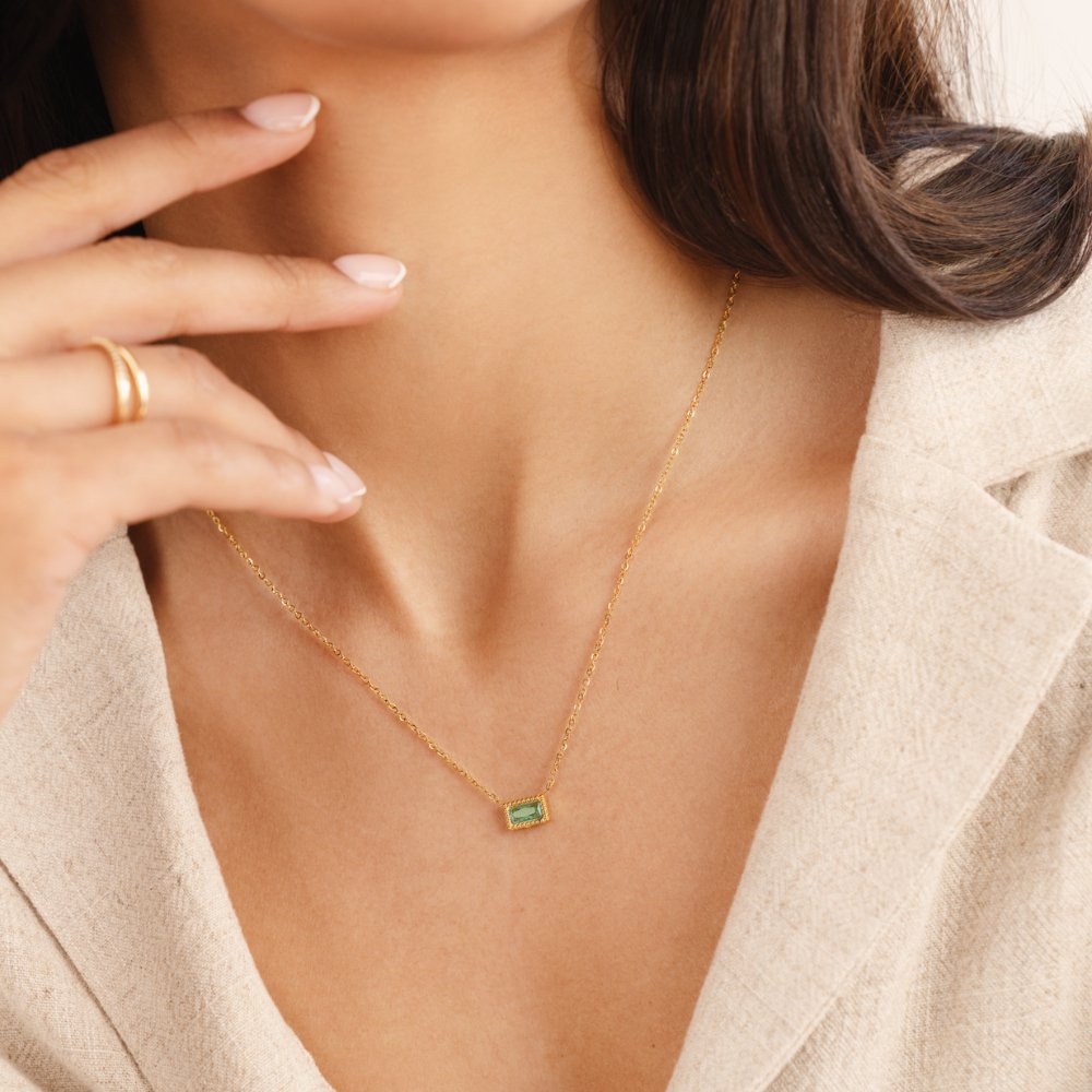 Baguette Birthstone Necklace.