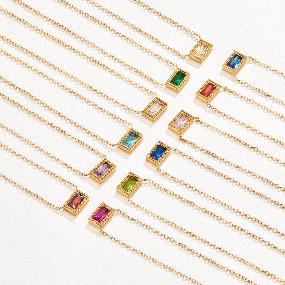 Baguette Birthstone Necklace.