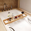 Bamboo Bath Caddy Tray for Bathtub with Slatted Design and Water-Draining Handles