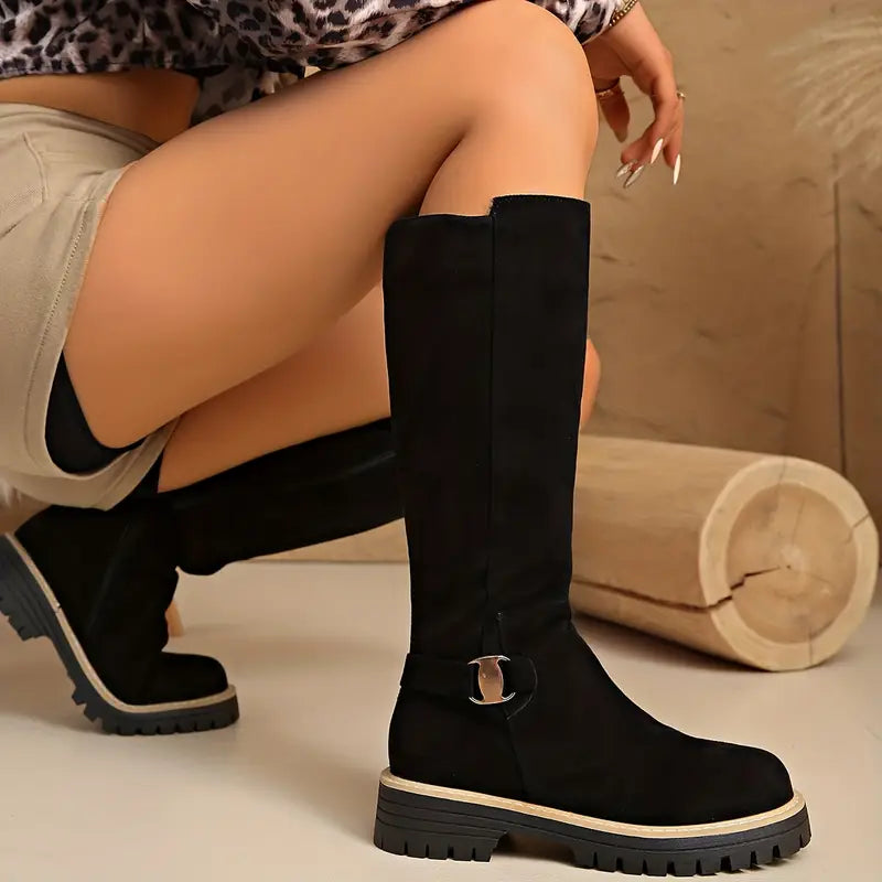 High boots with a thick, non-slip sole.