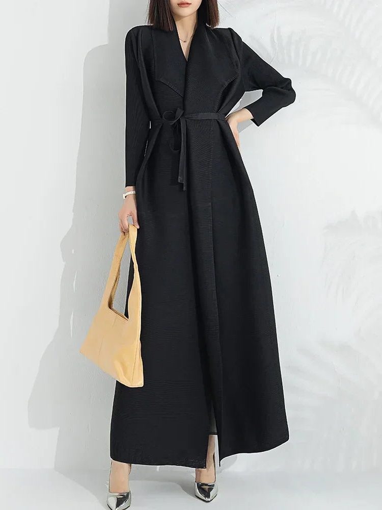 Elegant Overcoat with Wrap Front and Tie Belt for Women