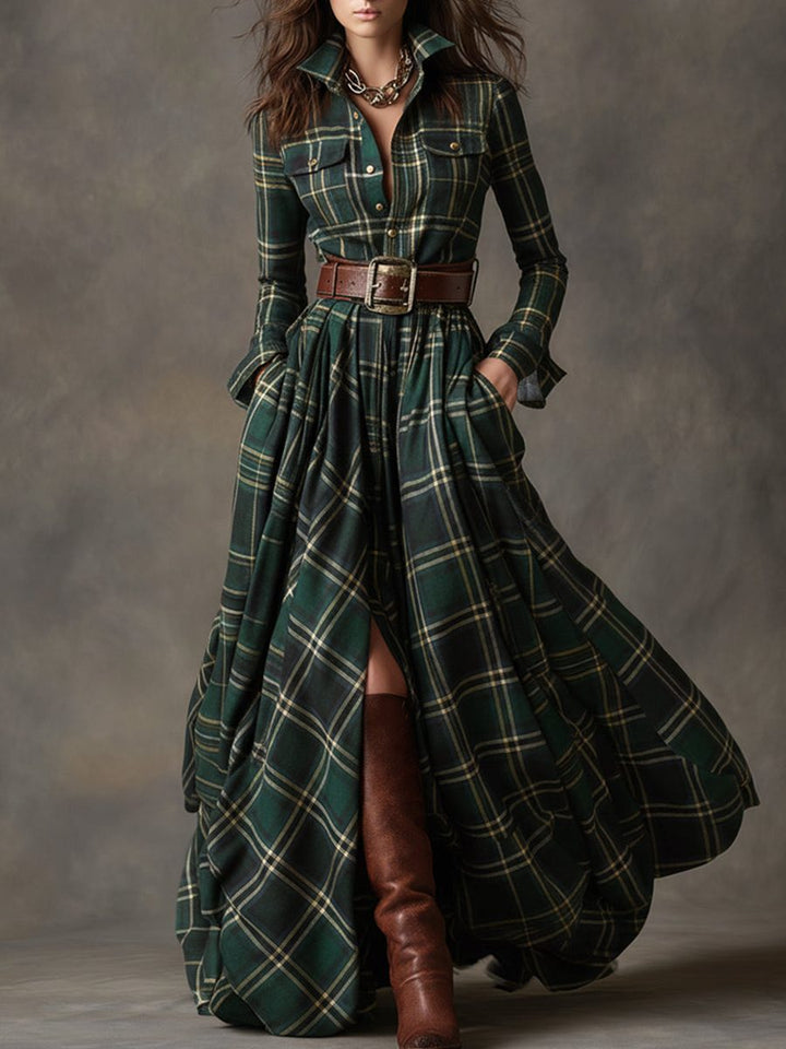 Plaid Shirt Dress with Belt for Women